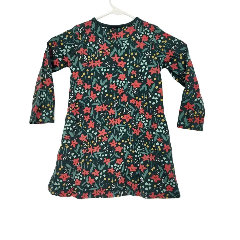 Hannah Anderson Holiday Long Sleever Pointsetta Patch‎ A-line Green Dress Girl 4